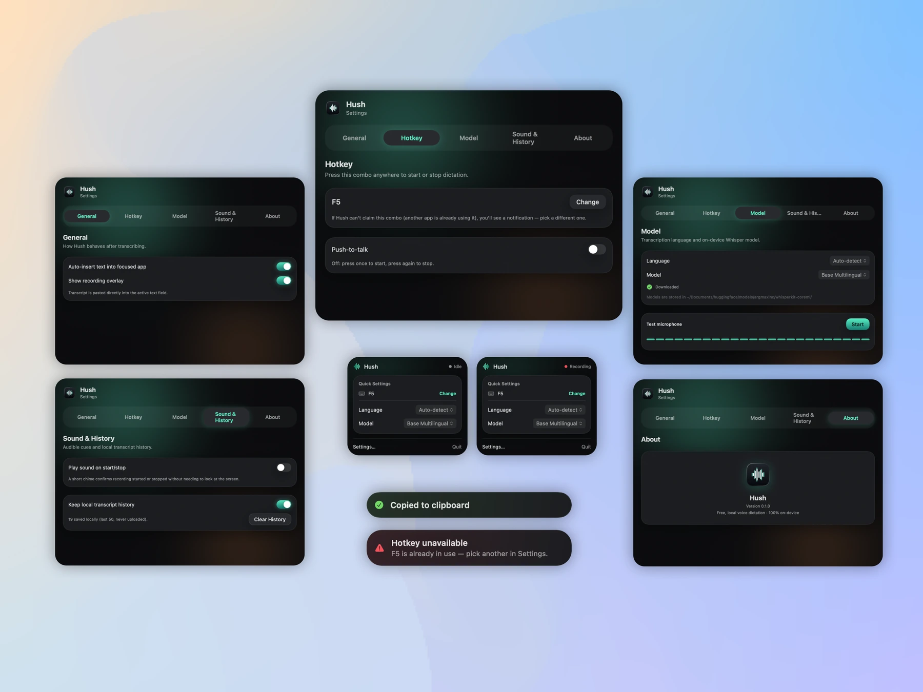 Hush — On-device, by design